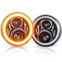 LED Headlights with Daytime Running Lights and Turn Signals for Jeep and Toyota FJ Set of 2 7-inch Wrangler, Jimny, Cruiser, Black, black