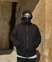 Balaclava Sweat Hoodie Zip-Up (Black) Black/Free black