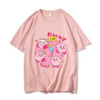 Kirbys Shirt Summer O-neck Round T-shirt Kawaii Cotton Short Sleeve Solid Color Adult Printed Tops Anime Collar Couple Tees Gift 120 white
