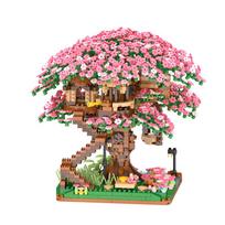 Vyšnios Bonsai medžio konstravimo kaladėlių rinkinys „Pasidaryk pats“ Sakura žiedų augalai Kaladėlės su šviesos medžio namelio modeliu Romantiška dovana merginai pink