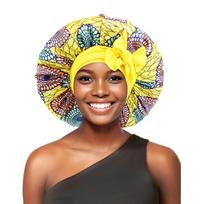 African Large Women Bonnet Satin Ribbon Sleep Cap Elastic Band Women Head Wrap Ladies Night Sleeping Cap Turban Chemo Hat One Size yellow