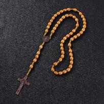 1PC Handmade Weave Saint Benedict Medal Antique Wooden Rosary Cross Necklace Vintage Catholic Religious Jesus Jewelry black