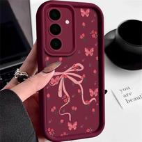 Rožinės kaspinėliai Gėlių dėklas Samsung Galaxy A56 A36 A26 A16 5G A55 A35 A15 A54 A34 S20 FE S21 S22 Plus S23 S24 S25 Ultra Dangtelis Galaxy S22 Ultra 5G