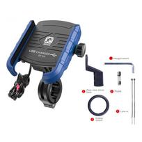 Motociklo telefono laikiklio įkroviklis, USB/QC 3.0 lizdas su jungikliu, 360° vandeniui atsparus, USB įkroviklis, aliuminio vairas/žiūros veidrodėlis, skirtas 3,5–6 colių telefonams 9*6.8*1.5cm mėlyna