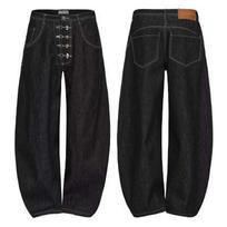 Mens Baggy Straight Fit Denim Pants With Aircraft Button Washed Vintage Style Stretchy Cotton Blend Wide Leg Loose S juoda