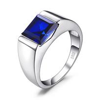 JewelryPalace Natūralus dūminis kvarcas, sukurtas rubinas, safyras, imituotas smaragdas, 925 svarų sterlingų sidabro žiedas vyrams, brangakmenių papuošalai 12 white