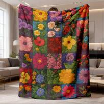 2026 Latest Flannel Blanket 1pc Comfortable  HD Digital Print Floral Patchwork Flannel Blanket Soft Polyester Throw for Sofa, Bedding, Office & Travel 100X150CM brown