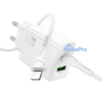 Charger Hoco N71 30W GaN USB-C / USB-A + USB-C to Lightning cable 1.0m white