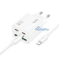 Phone charger Hoco 2 x USB C + 2 x USB A QC3.0 PD 3A 20W + cable USB C to Lightning N55 white