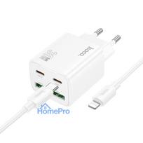 Phone charger Hoco 2 x USB C + 2 x USB A QC3.0 PD 3A 30W + cable USB C to Lightning N56 white