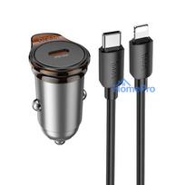 Car charger Hoco USB C QC PD 30W + cable USB C to Lightning NZ16 metal gray