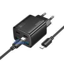 Phone charger Hoco 2 x USB C + 2 x USB A QC3.0 PD 3A 20W + cable USB C to Lightning N55 black