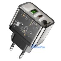 Phone charger Hoco USB A + USB C QC3.0 PD 3A 20W N34 transparent