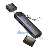Card reader SD / TF 3.0 + USB 2.0 Type-C / Lightning Hoco HB56B grey