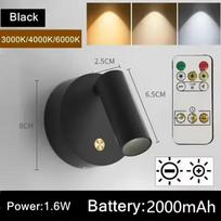 LED Sieninis Šviestuvas Miegamajam Su Jutikliniu Jungikliu USB Įkraunamas Juodas Baltas Magnetas Magnetinis Pagrindas Pritemdomas Prie Lovos Studijoms Skaitymui 2000Mah With remote juoda