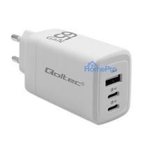 GaN 65W charger, 5-20V, 3-3.35A, 2 x USB-C PD, 1 x USB QC 3.0, Qoltec