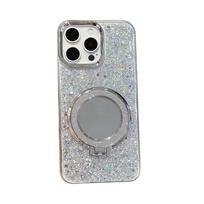 Epoxy glitter mirror mobile phone case for iPhone17promax Apple 14 protective case makeup mirror holder iPhone17promax gray
