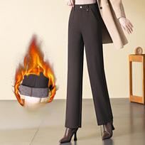 Woolen Straight-leg Pants Women's High-waisted Autumn and Winter Plus Velvet Thickened Warm Mother Casual Pants Trousers 32 ruda