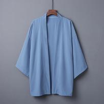 Madingas vasaros paprastos spalvos paltas japoniškas kimono megztinis kimono haori moteriai, vyrui, laisvas plonas juodas viršutinis drabužis One Size dangaus mėlyna spalva