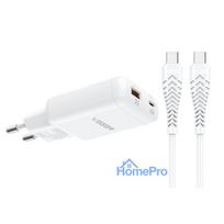 Phone charger USB A + Type C PD 65W + data cable Type C to C 100W VEGER TR122 white