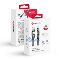 Cable 4in1 USB C / USB A to USB C / Lightning Forcell F-Energy QC PD 3A 60W 1 m C241 chrome