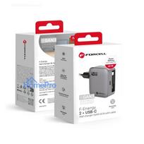 Phone charger Forcell F-Energy GaN USB C + retractable cable USB C PD QC4.0 3A 45W VT-R5 gray