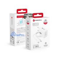 Phone charger Forcell F-Energy GaN III Crystal Color 2x USB C AVS SSFC3.0 60W + silicone cable USB C to USB C VT-60 whit