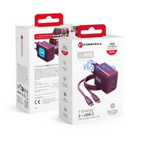 Phone charger Forcell F-Energy GaN III Crystal Color 2x USB C AVS SSFC3.0 60W + silicone cable USB C to USB C VT-60 burg