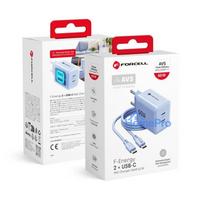 Phone charger Forcell F-Energy GaN III Crystal Color 2x USB C AVS SSFC3.0 60W + silicone cable USB C to USB C VT-60 blue