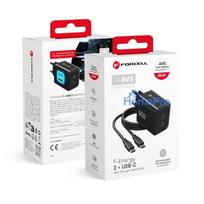 Phone charger Forcell F-Energy GaN III Crystal Color 2x USB C AVS SSFC3.0 60W + silicone cable USB C to USB C VT-60 blac