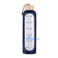 Drinking Bottle - KiCA Hydro Glass 1000ml With Silicone Sleeve - Dark Blue