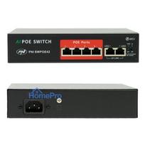 Switch POE PNI SWPOE42, 4 POE 100Mbps ports and 2 UP Link 100Mbps ports, 65W, AI Extend function up to 250m, 4kV light