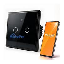 Qoltec 52712 Smart Touch 2-Gang Light Switch , Wi-Fi , Timer , Tuya , Smart Life , Tempered Glass , Black
