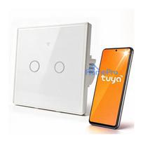 Qoltec 52716 Smart Touch 2-Gang Light Switch , Wi-Fi , Timer , Tuya , Smart Life , Tempered Glass , White
