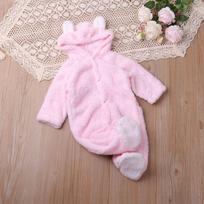 Kids' Coral Fleece Romper - Color Hooded Onesie 3 rožinė