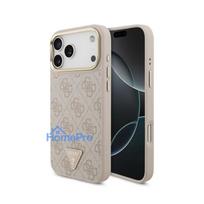 Case Guess PU Leather 4G Strass Triangle Logo Gold Frame MagSafe Apple iPhone 18 Pro Max pink