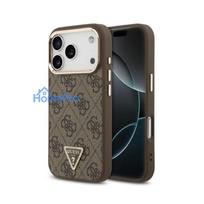 Case Guess PU Leather 4G Strass Triangle Logo Gold Frame MagSafe Apple iPhone 18 Pro brown