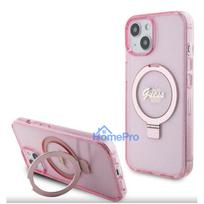 Guess Apple iPhone 15 IML Ring Stand Glitter MagSafe Case Pink
