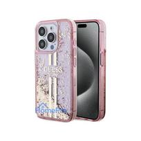 Guess Apple iPhone 15 Pro Max Liquid Glitter Gold Stripes Transparent Pink