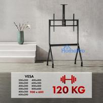 Maclean TV stand / cart, camera shelf, on casters, 55-100", max load 120kg / 10kg shelf, max. VESA 900x600, black, MC-11