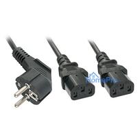 Power Cord - LINDY Schuko to 2x C13 Power Cord, 2 m, Black