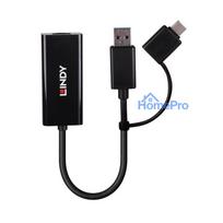 Network Adapter - LINDY USB 3.2 Gen 1 Gigabit Ethernet Converter, RJ45, USB A / C, Black