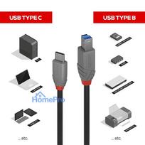 USB Cable - LINDY Anthra Line USB 3.2 Type C to B Cable, M / M, 5Gbps, 2 m, Black