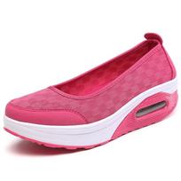 Mesh rocking shoes women's wedge heel air cushion thick sole heightening sports and leisure shoes nurse mother shoes 42 pink