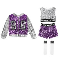 LOlanta Girls Sequin Dance Costume Sparkle Hip Hop Jazz Dance Dresses Modern Dancing Outfits 4-14 Years 160 black