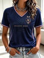 Women's France Football Printed V-neck T-Shirt Football Cultural T-Shirt XL brown
