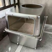 Stainless Steel Enclosed Style Cat Litter Box Jumbo Top Entry Kitty Toilet Odor Control Litter Tray Easy-Clean Metal Cat Bedpans 60x40x40cm-A1 gray
