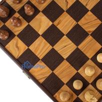 Chess Set - Manopoulos Olive Plywood 35x35cm Staunton Pieces 7.6cm King
