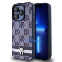 DKNY - DKNY PU Leather Checkered Pattern and Stripe Case for iPhone 15 Pro Blue