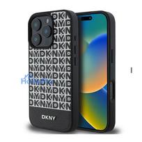 DKNY Apple iPhone 16 Pro Max PU Leather Repeat Pattern Bottom Stripe MagSafe Case Black